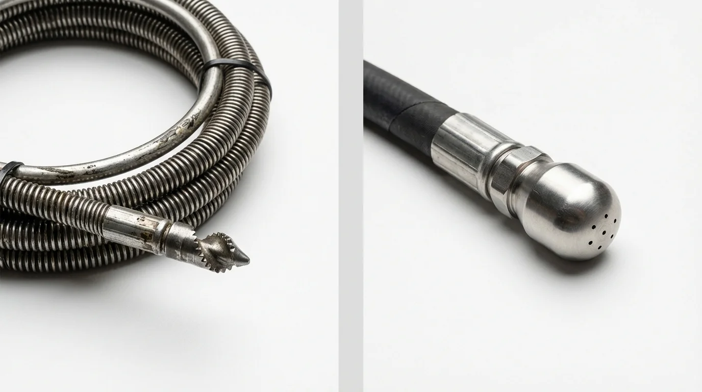 Drain snake cable and hydro jetting nozzle used for drain cleaning in Gainesboro, TN