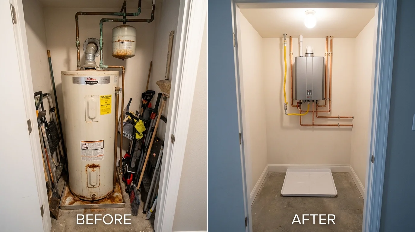 Tank water heater versus wall-mounted tankless unit comparison for Gainesboro, TN homeowners