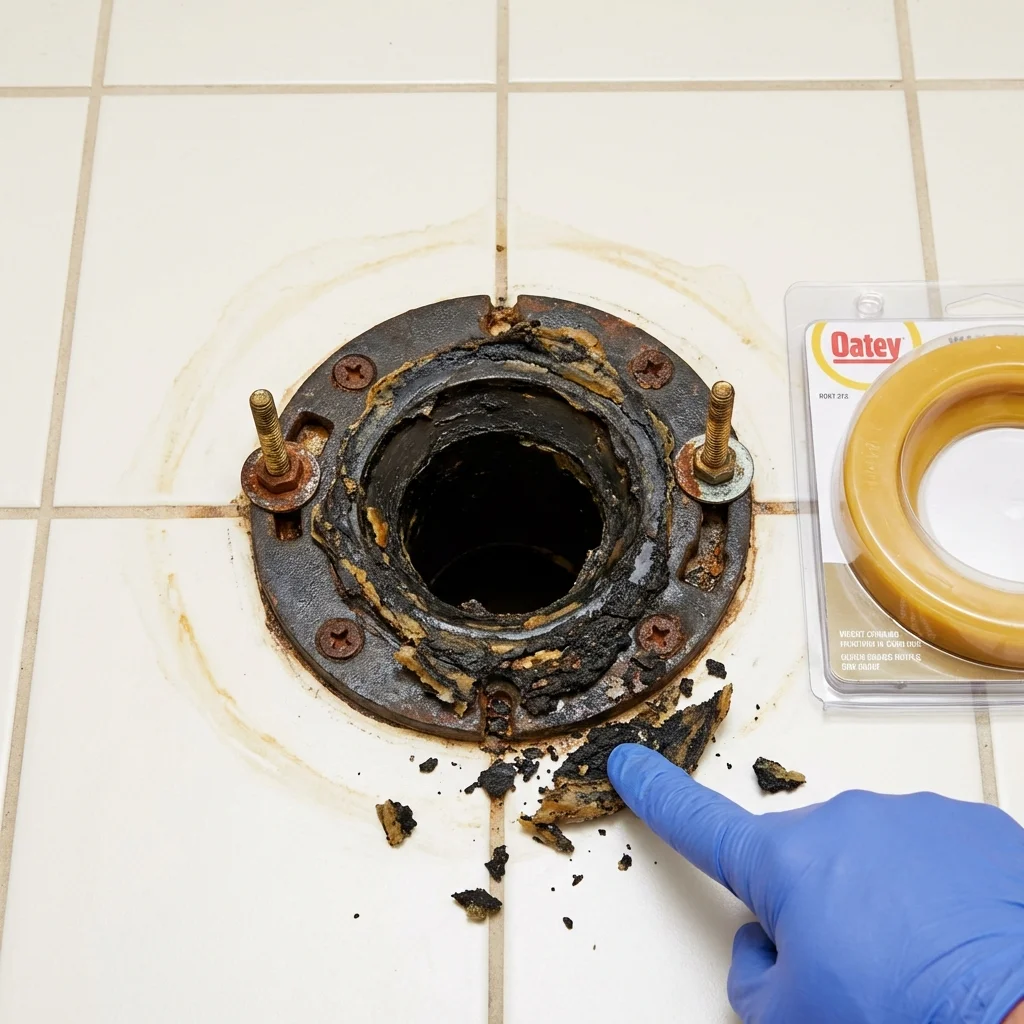 Failed wax ring showing water seepage at the base of a toilet in a Gainesboro, TN home